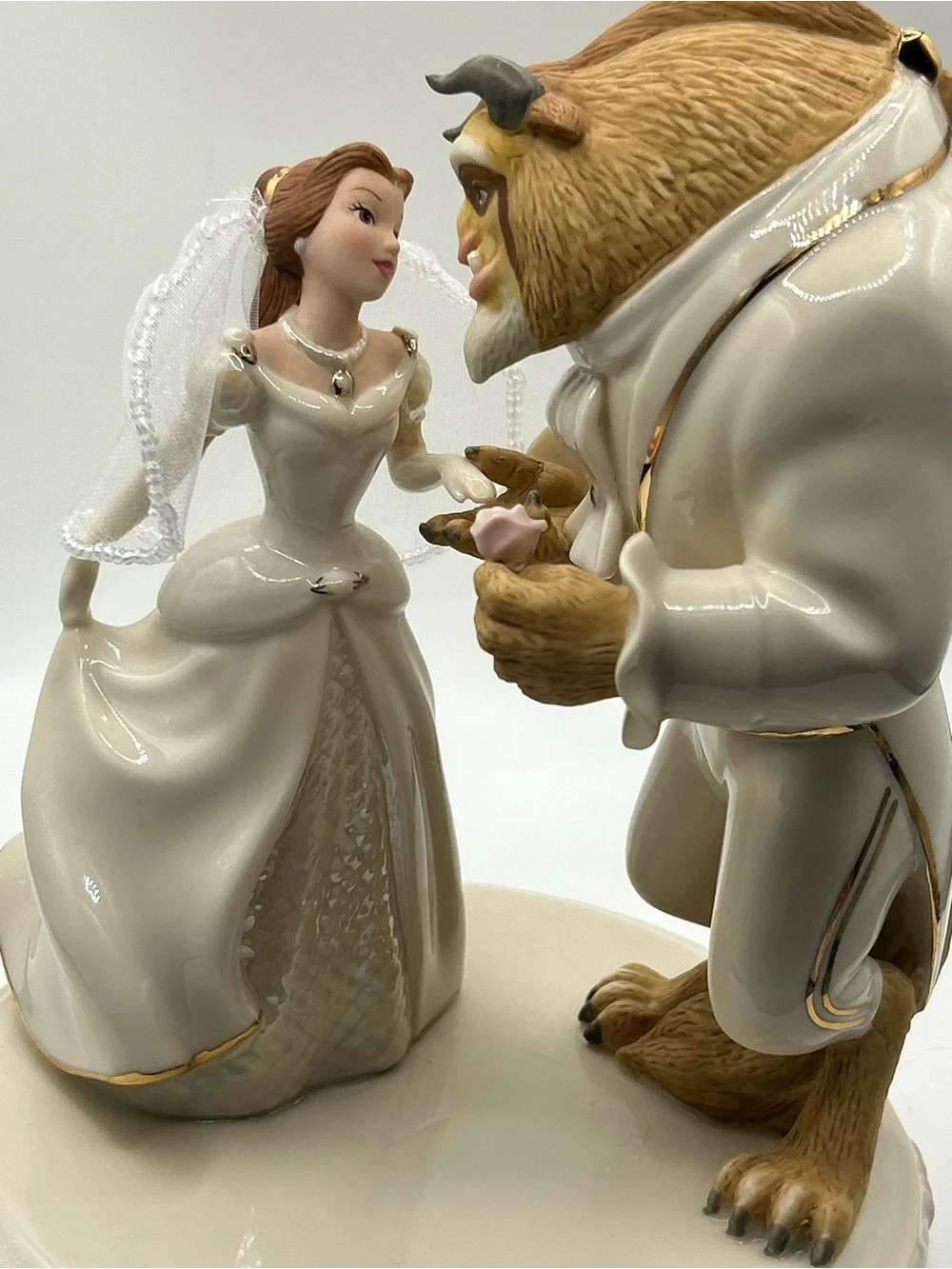 Lenox Beauty and the Beast Porcelain Figurine Bride Belle w Beast Cake Topper